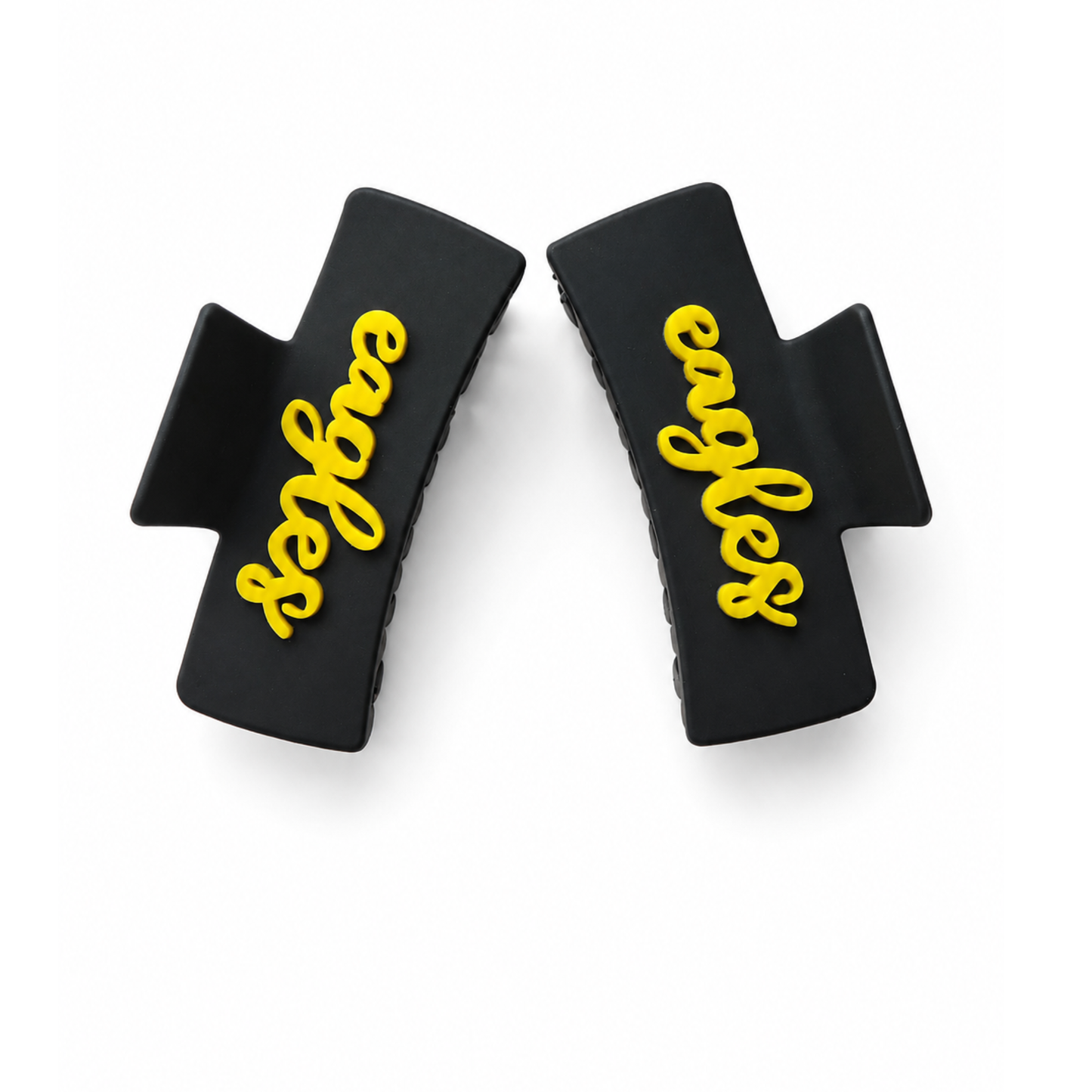 Black and yellow-gold Eagles acrylic claw clip for Madisonville Junior High and Southern Miss Golden Eagles fans
