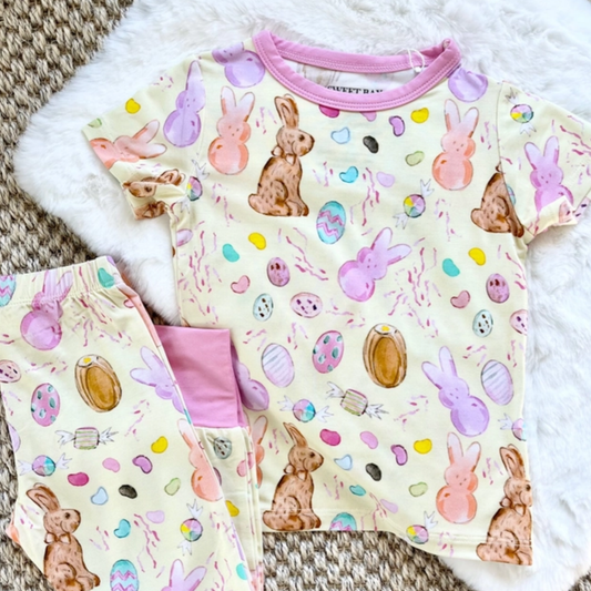 Bamboo Easter Candy Yellow/Pink Pajama Pants Set | Easter | Two Piece Pajama Set
