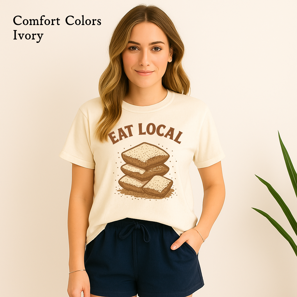 Comfort Colors shirt with beignet graphic and powdered sugar

