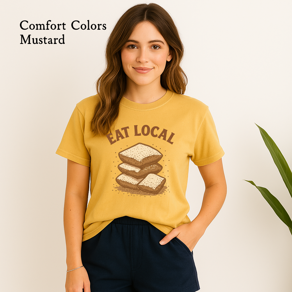 Vintage-style beignet illustration on foodie graphic tee

