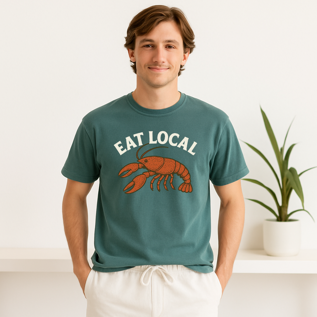 Eat Local Crawfish Louisiana T-Shirt in Comfort Colors Pepper