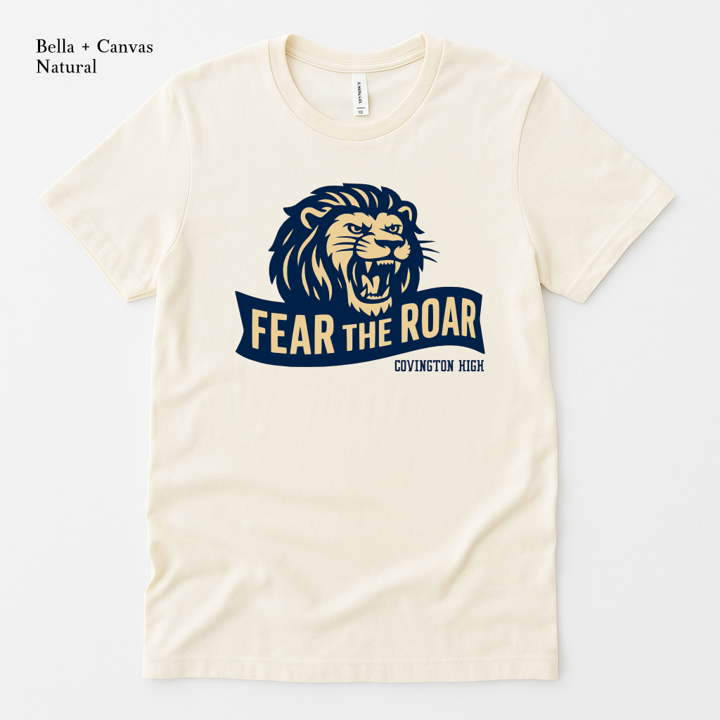 Retro roaring lion graphic Covington High School spirit tee