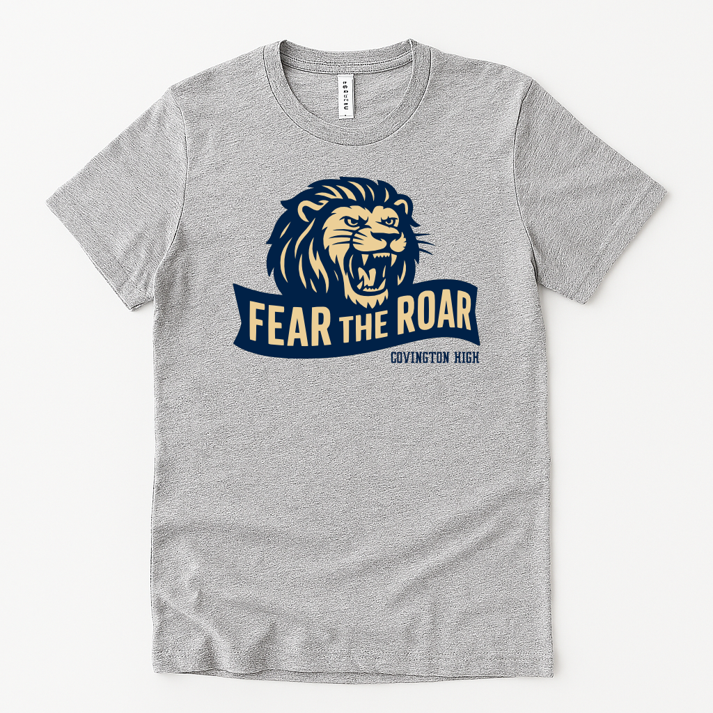 Fear the Roar athletic heather shirt for Covington High fans