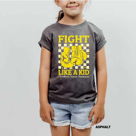 Fight Like a Kid | Childhood Cancer Awareness | Go Gold | Cancer Survivor | Crew Neck Toddler & Youth