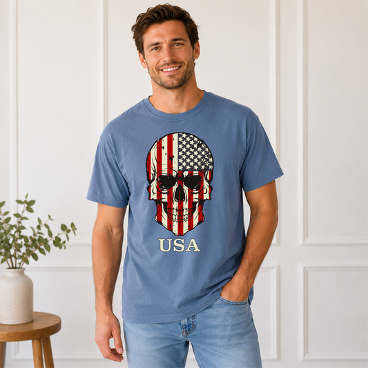 American flag skull patriotic T-shirt