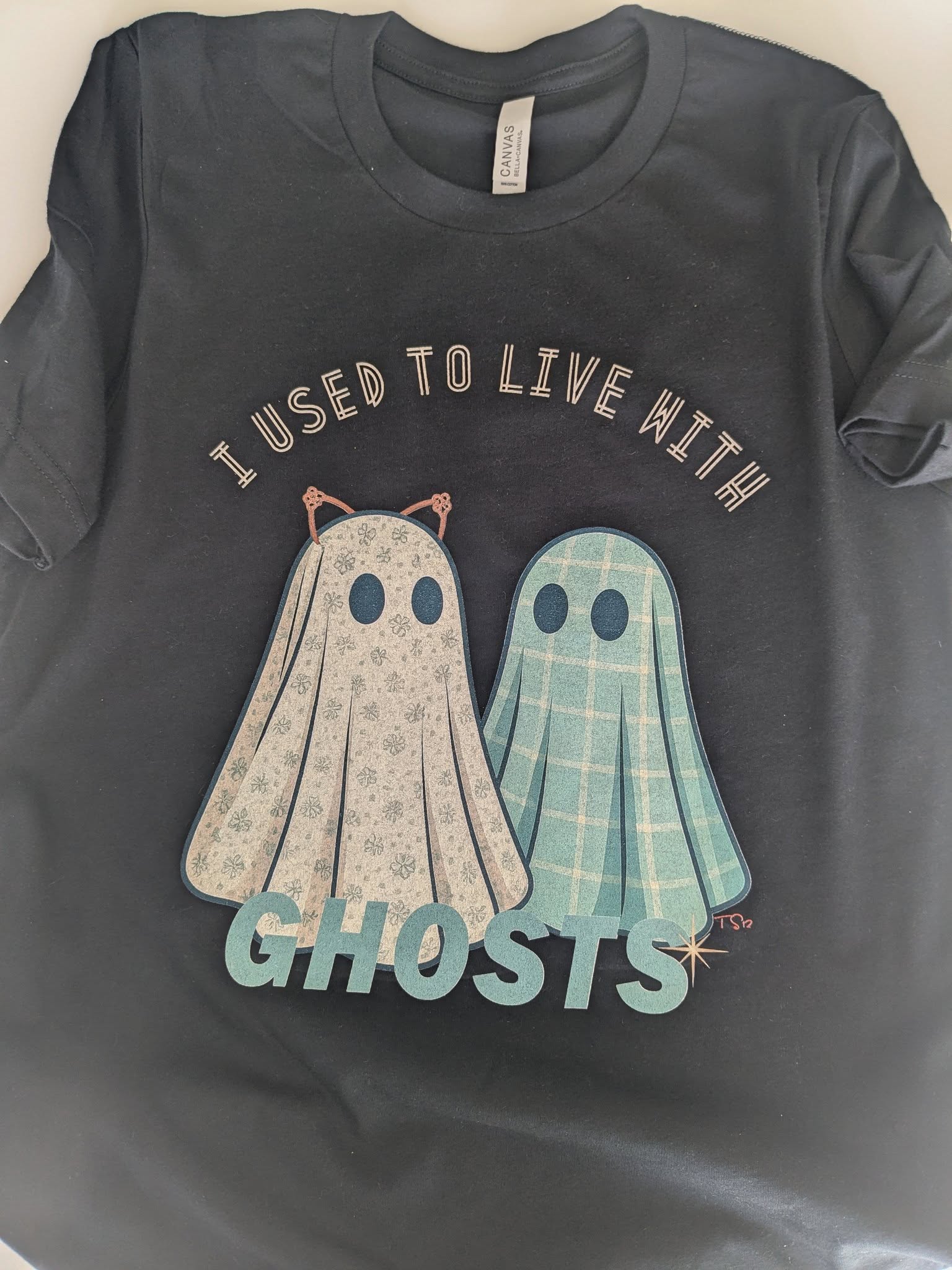 I used to live with ghost black flat lay tee