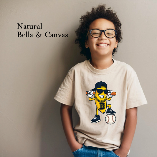 banana ball kids baseball fan shirt with sunglasses mascot

