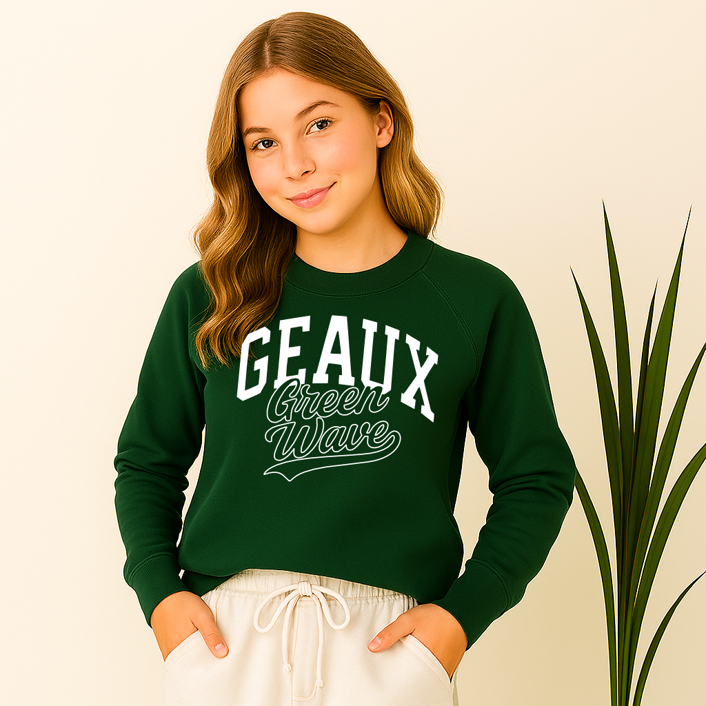 Raglan Hunter Green Geaux Green Wave Ponchatoula Sweatshirt
