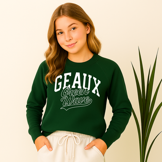 Raglan Hunter Green Geaux Green Wave Ponchatoula Sweatshirt
