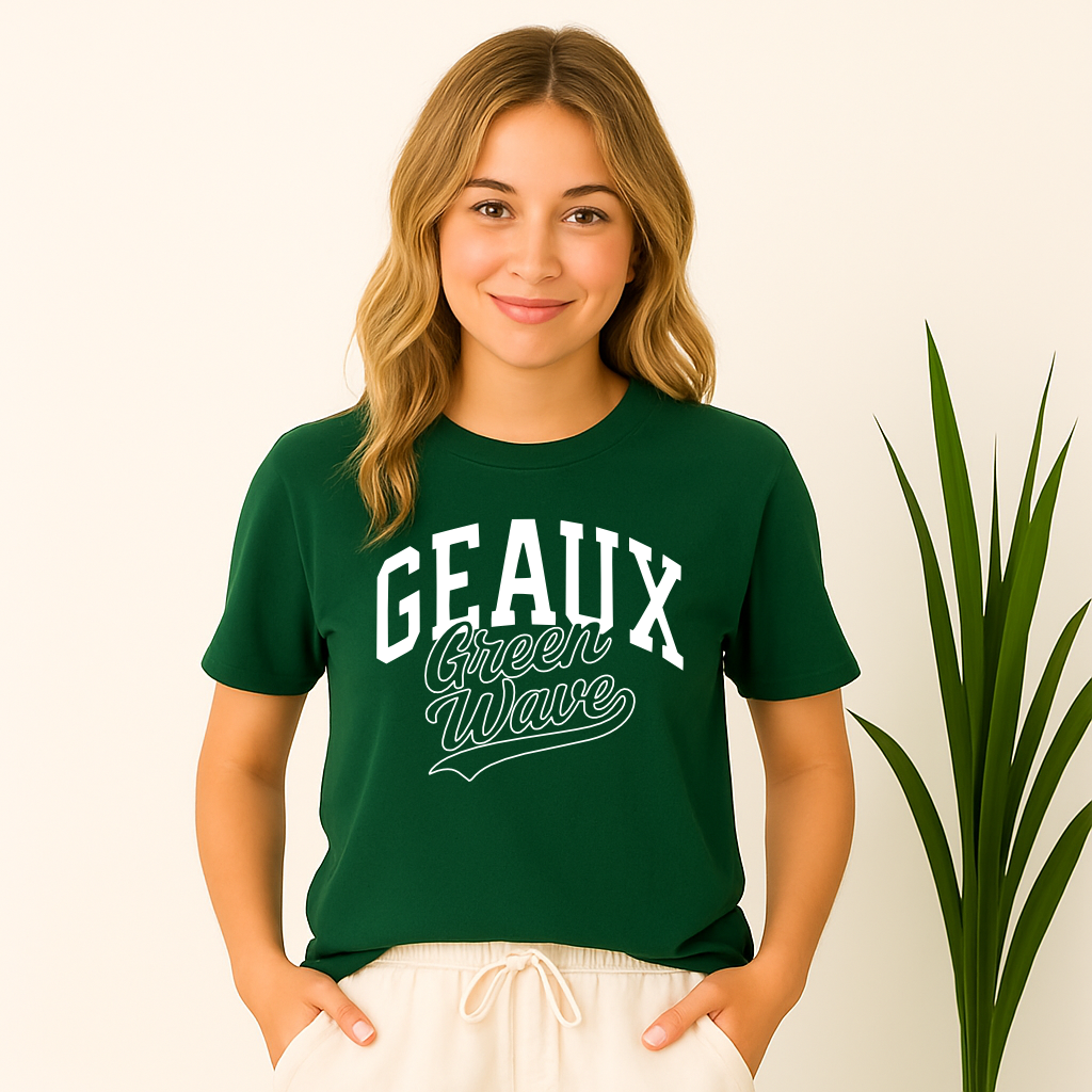 Geaux Green Wave shirt styled for gameday