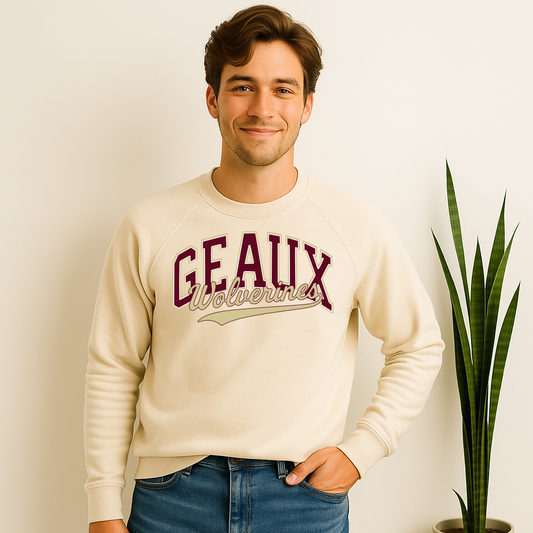 School mascot sweatshirt with Geaux design

