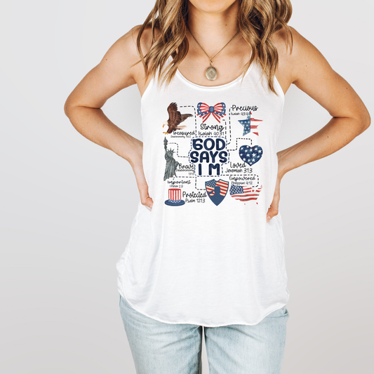 God Says I Am | 4th of July | Patriotic | Racerback Tank