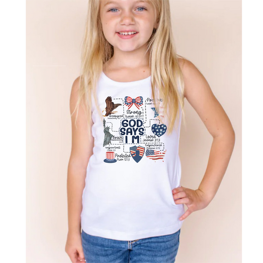 God Says I Am | Toddler & Youth | Tank Top | Patriotic | July 4th