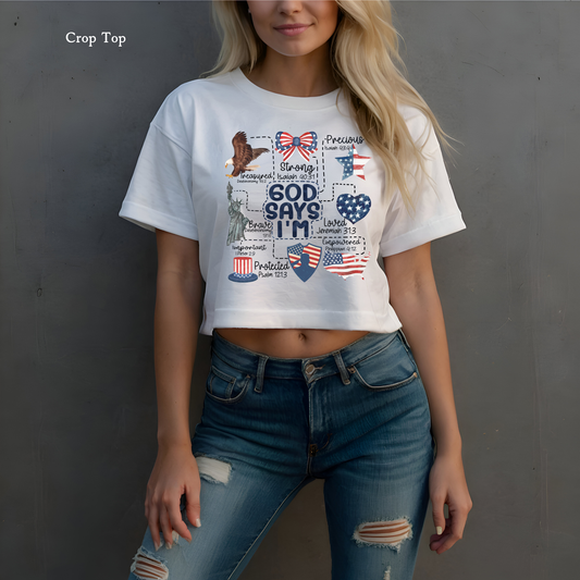 God Says I Am | 4th of July | Patriotic | Crop Top