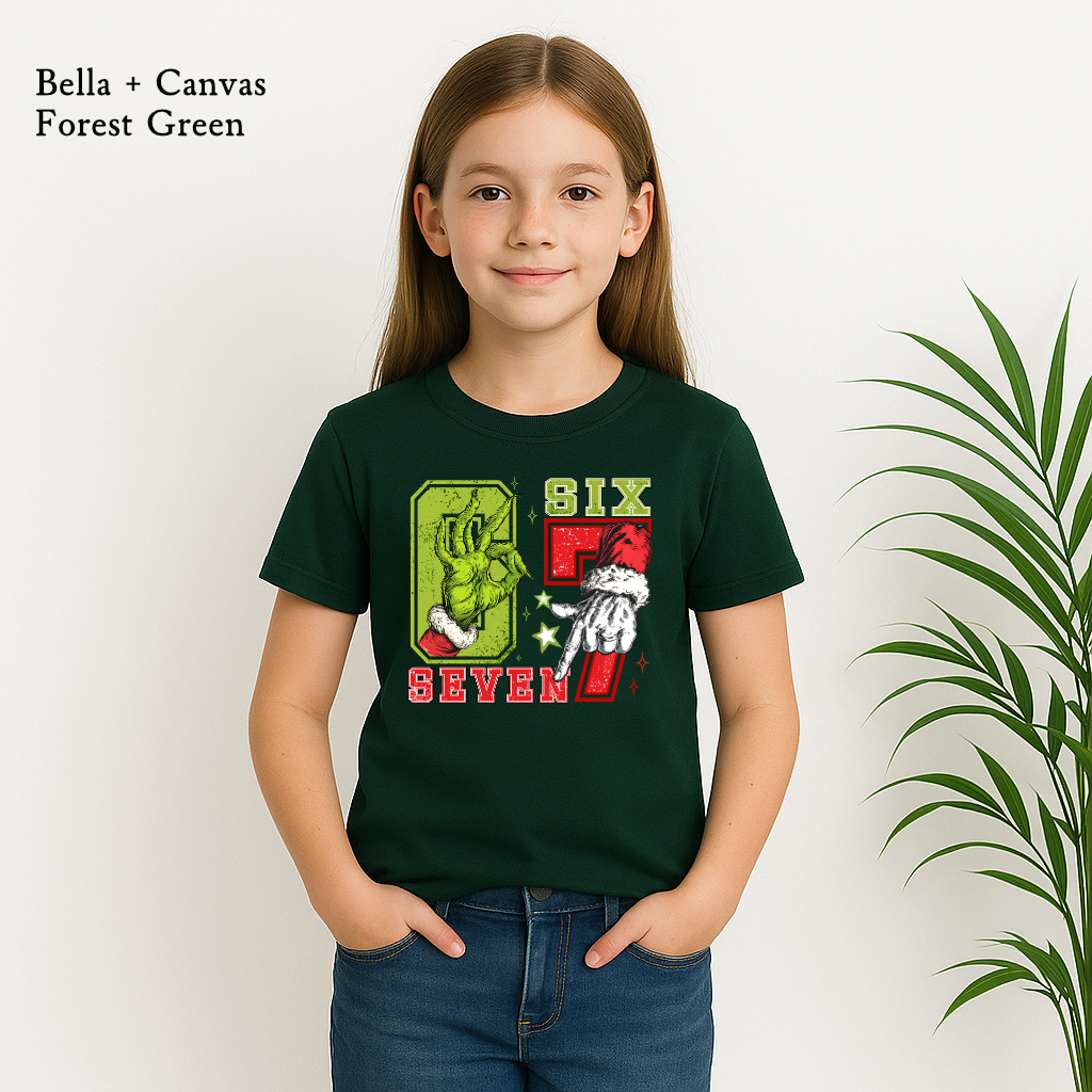 Funny holiday meme T-shirt with six and seven design