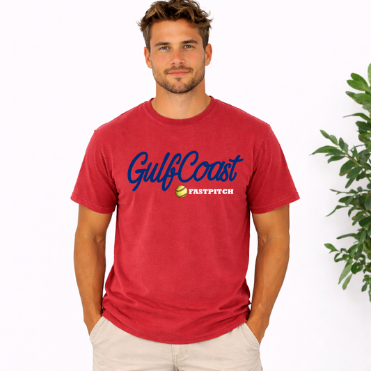 GulfCoast Fastpitch script logo travel softball shirt