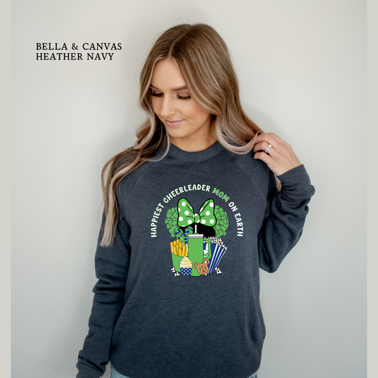 Happiest Cheerleader MOM on Earth | Madisonville Youth Boosters | MYB | Raglan Bella & Canvas Sweatshirt