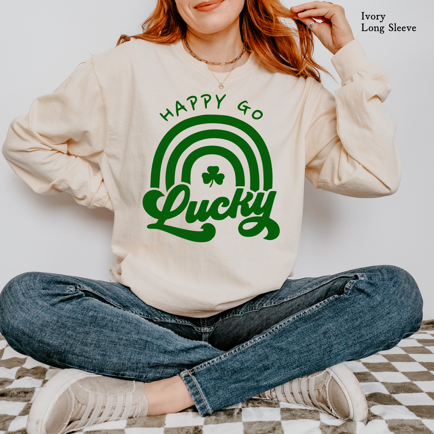 Happy Go Lucky | St. Patrick's Day | Comfort Color Long Sleeve Graphic Tees