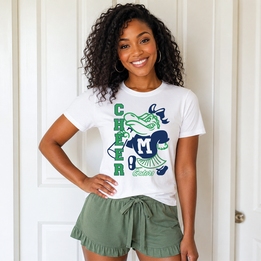 Madisonville Gators cheer mascot shirt with vertical CHEER design
