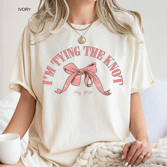 Custom I'm Tying the Knot | Coquette | Bridal Party | Mrs. | Comfort Color Short Sleeve Graphic Tees