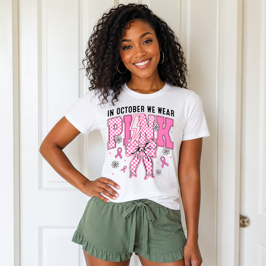 In october we wear pink ribbon Breast Cancer Awareness T-shirt