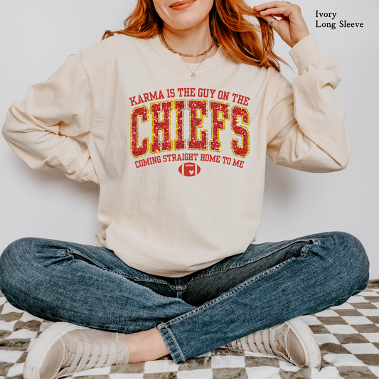 Karma is The Guy on the Chiefs | Unisex Comfort Color Long Sleeve Graphic Tees | Adults