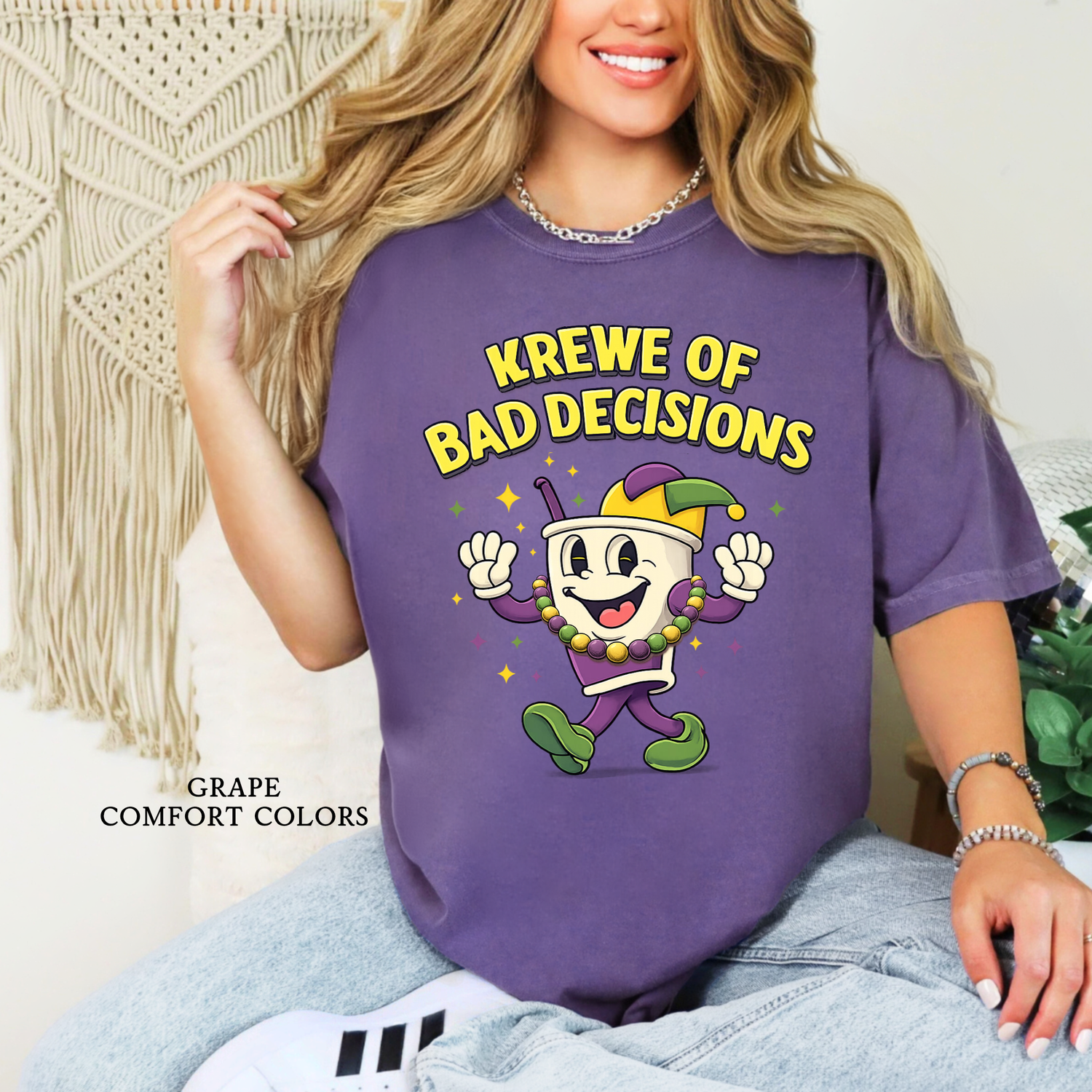 Krewe of Bad Decisions Mardi Gras Shirt on Comfort Colors Grape