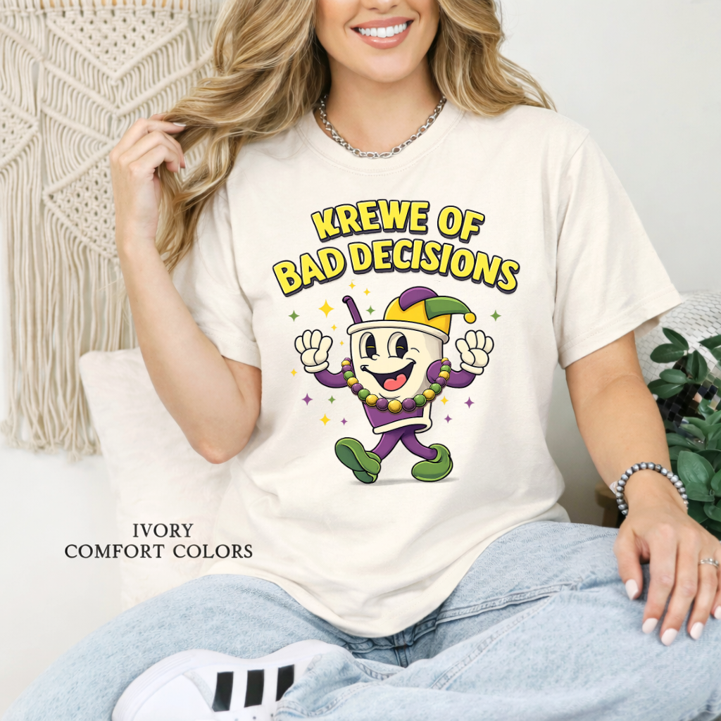 Funny Mardi Gras Carnival T-Shirt with Retro Cartoon Cup Graphic
