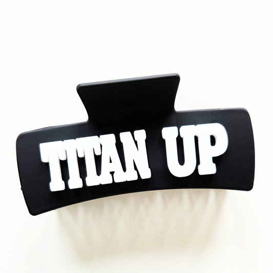 Titan Up white lettering on black claw clip
