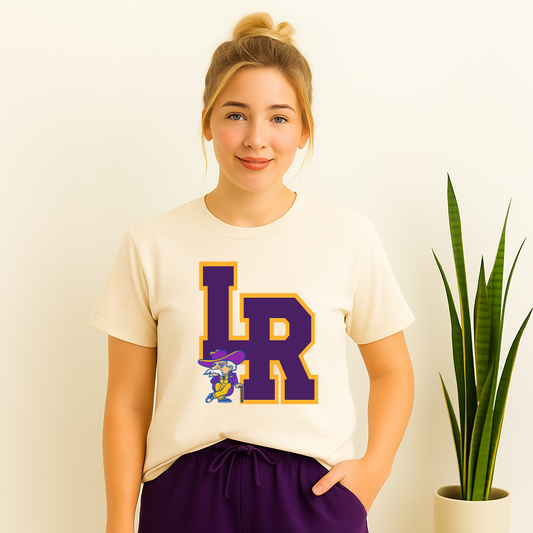Lee Road Jr. High logo shirt with LR and Rebels mascot