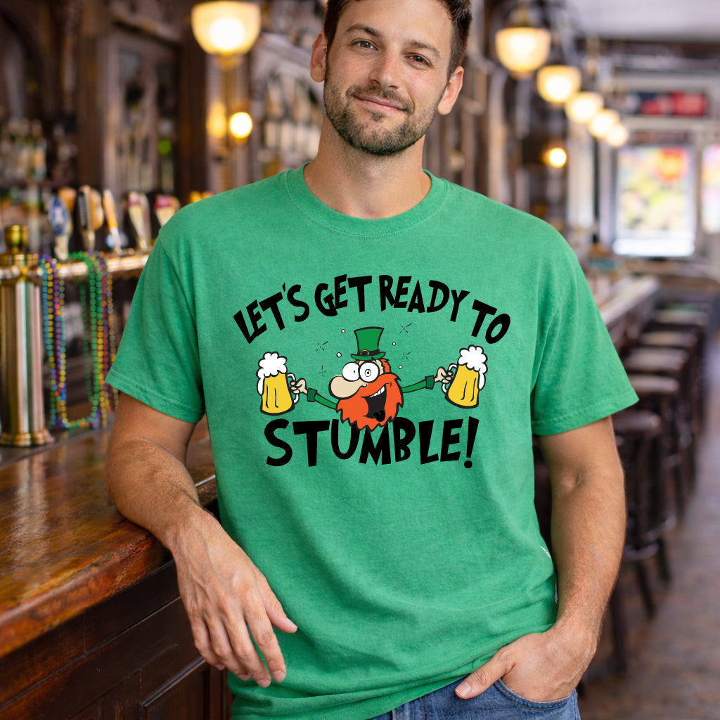 Let’s Get Ready to Stumble St. Patrick’s Day T-shirt with funny Irish beer graphic