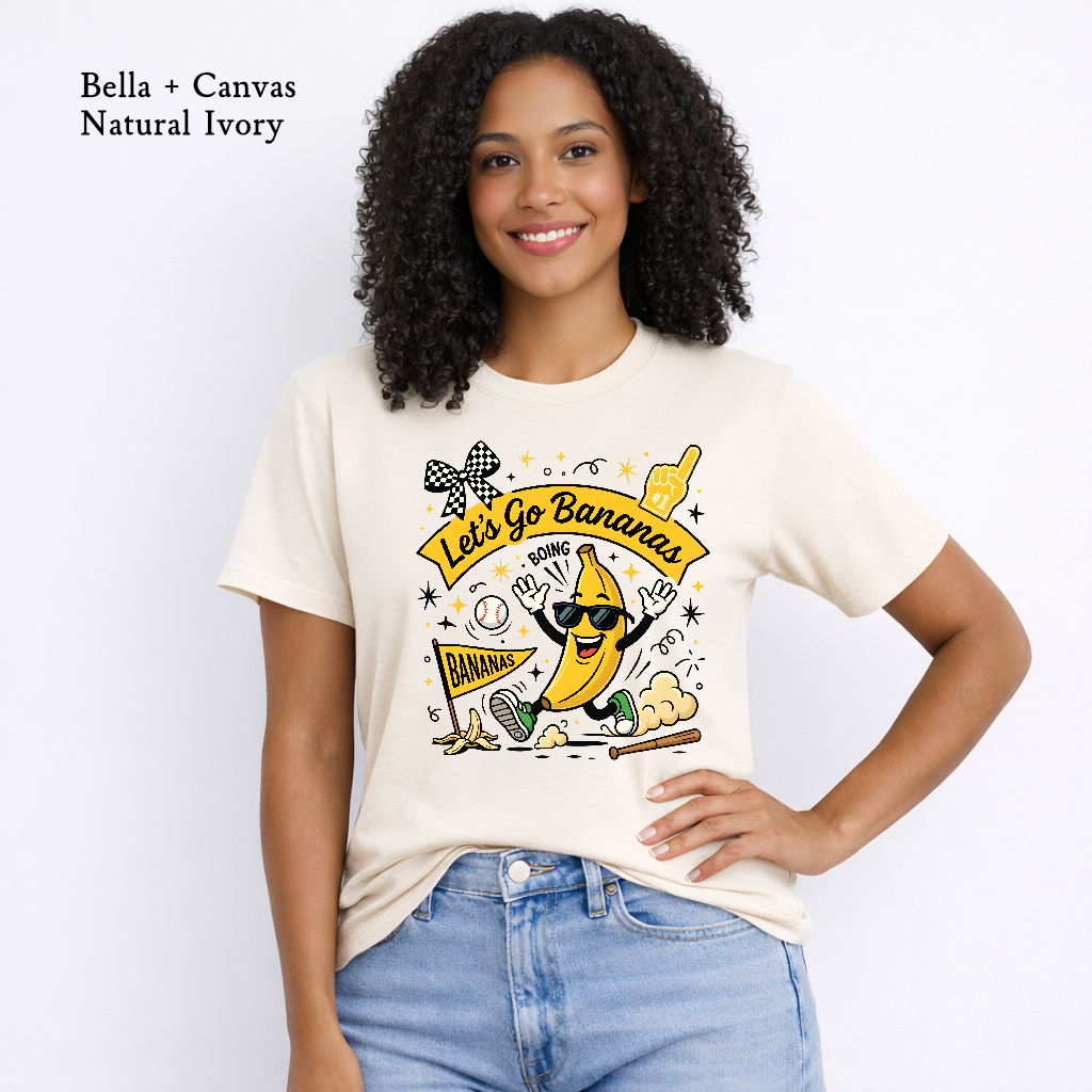 banana mascot baseball graphic tee game day apparel