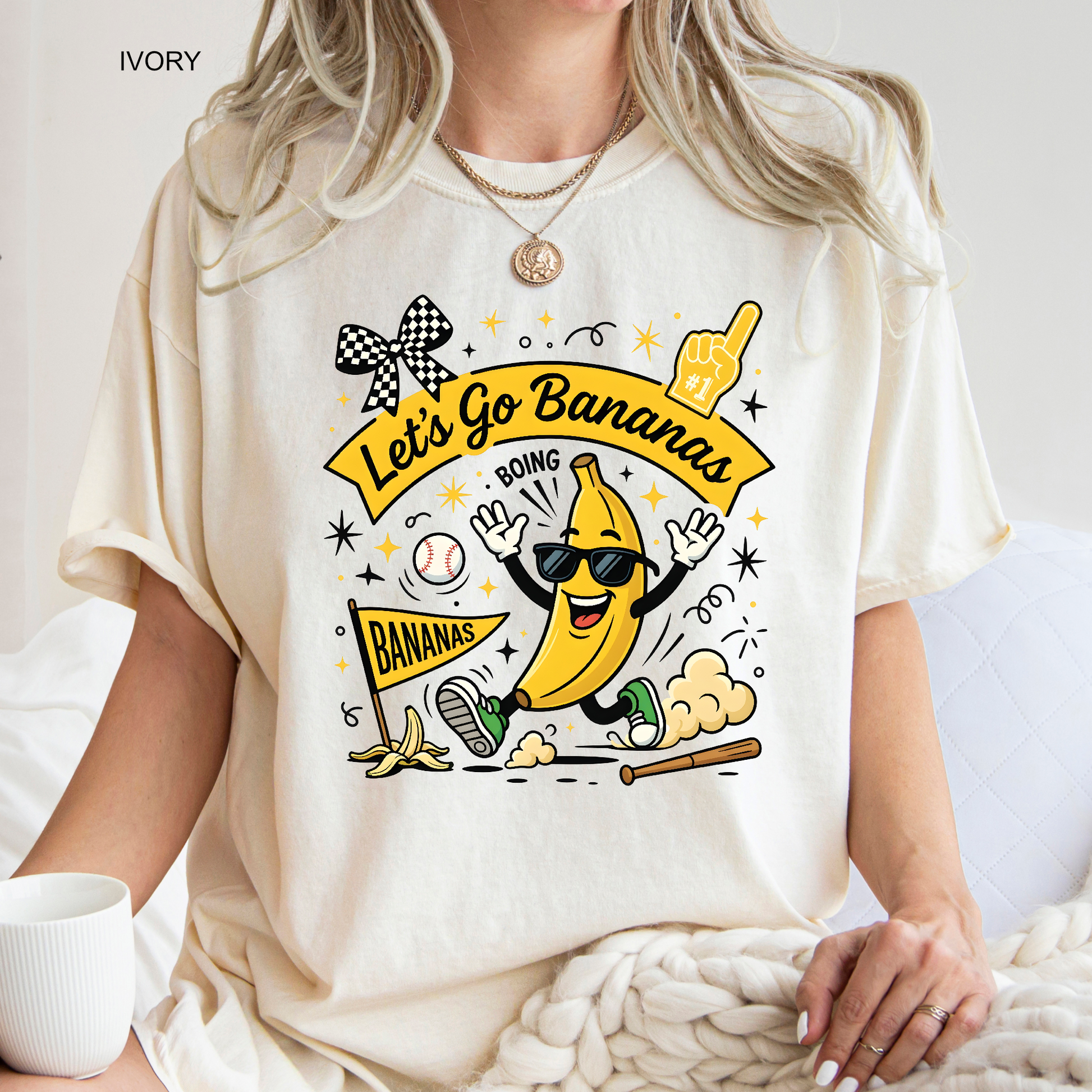 lets go bananas baseball t-shirt banana mascot game day design
