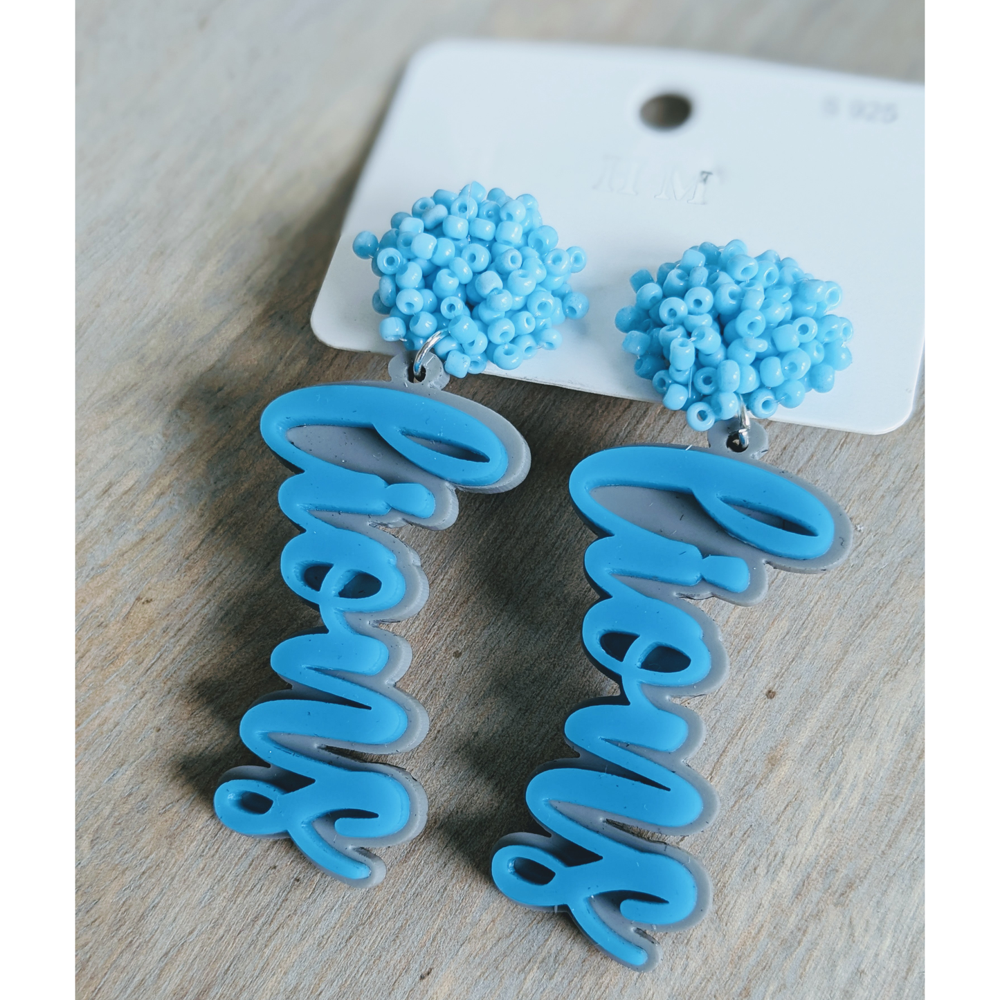 Lions Cheer | Dangle Acrylic Handmade Earrings | Beaded Topper