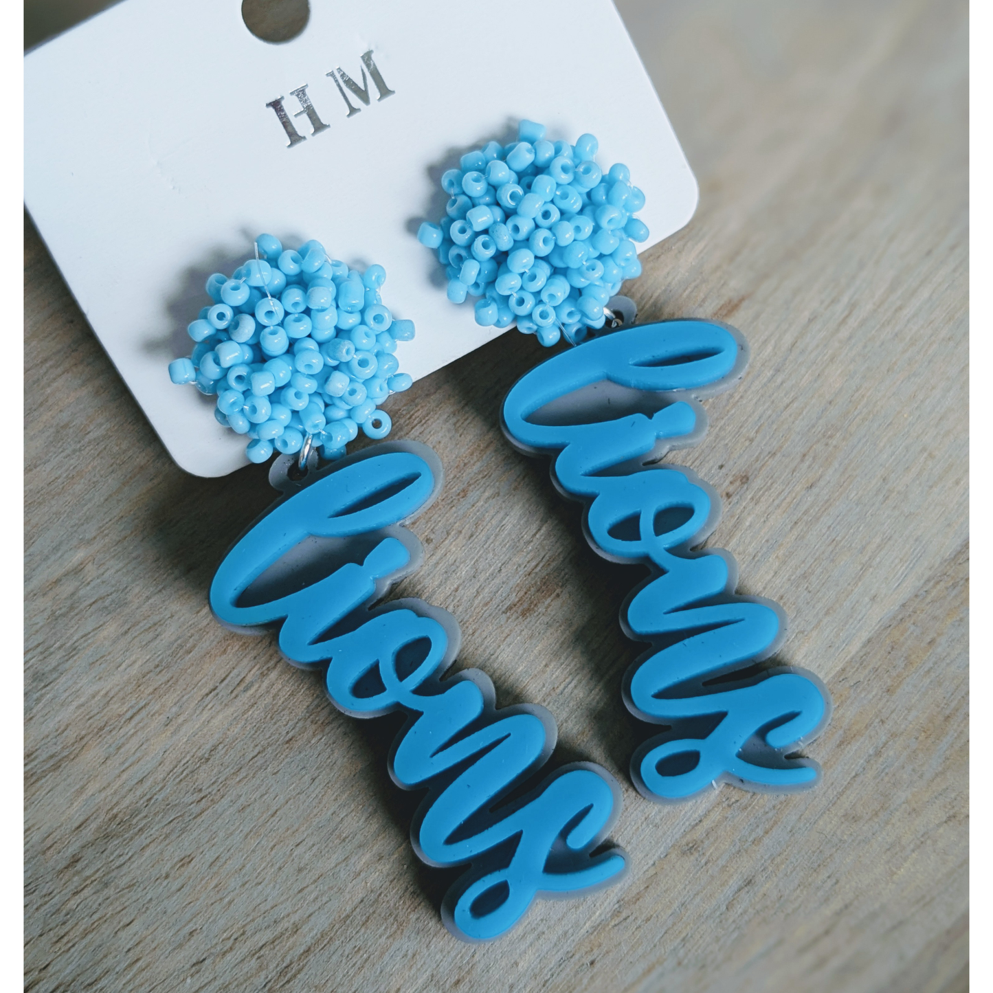 Lions Cheer | Dangle Acrylic Handmade Earrings | Beaded Topper