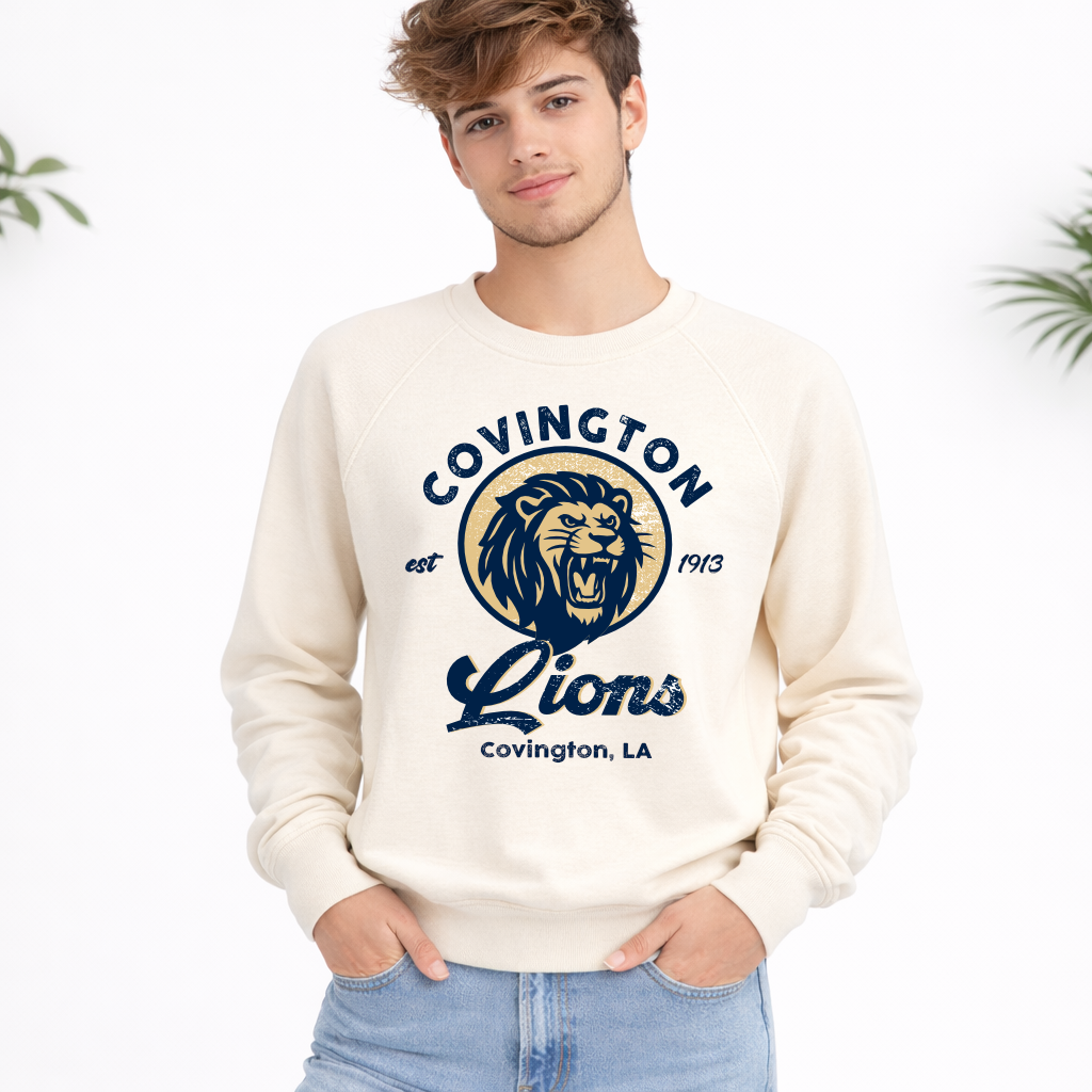 Covington Lions raglan sweatshirt classic crest design