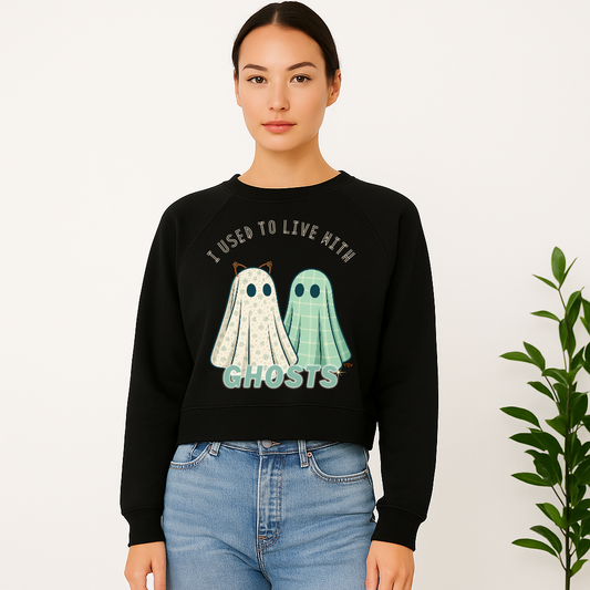 I Used to Live with Ghost CROP TOP Sweatshirt | Showgirl - Anti-Hero Halloween Graphic Sweatshirt
