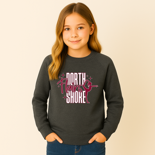 “Northshore Flairs youth gymnastics logo sweatshirt in charcoal”