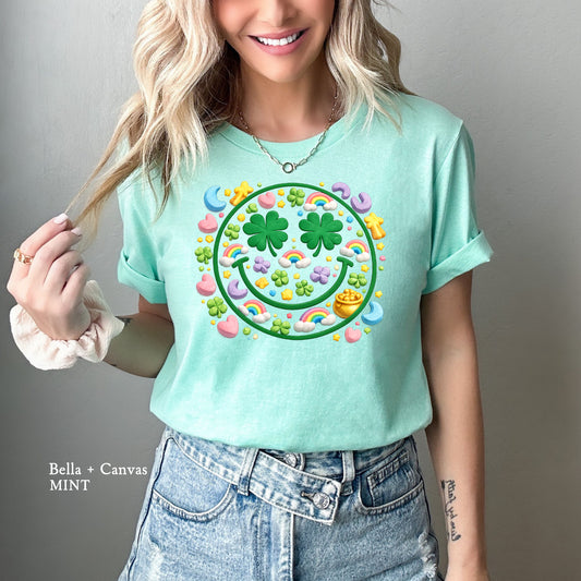 Lucky charm smiley face St. Patrick’s Day graphic T-shirt design