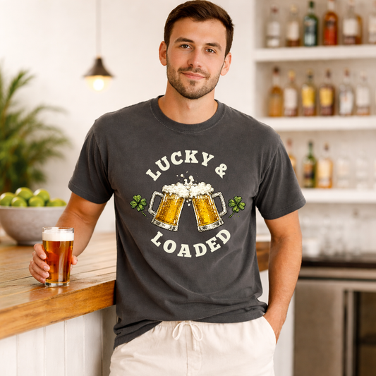 Lucky and Loaded St. Patrick’s Day beer mug T-shirt design
