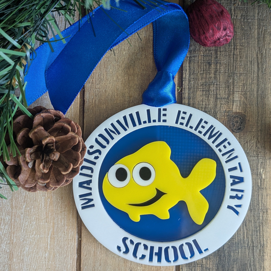 Madisonville Elementary Minnows blue and yellow school ornament by The Twisted Hippo