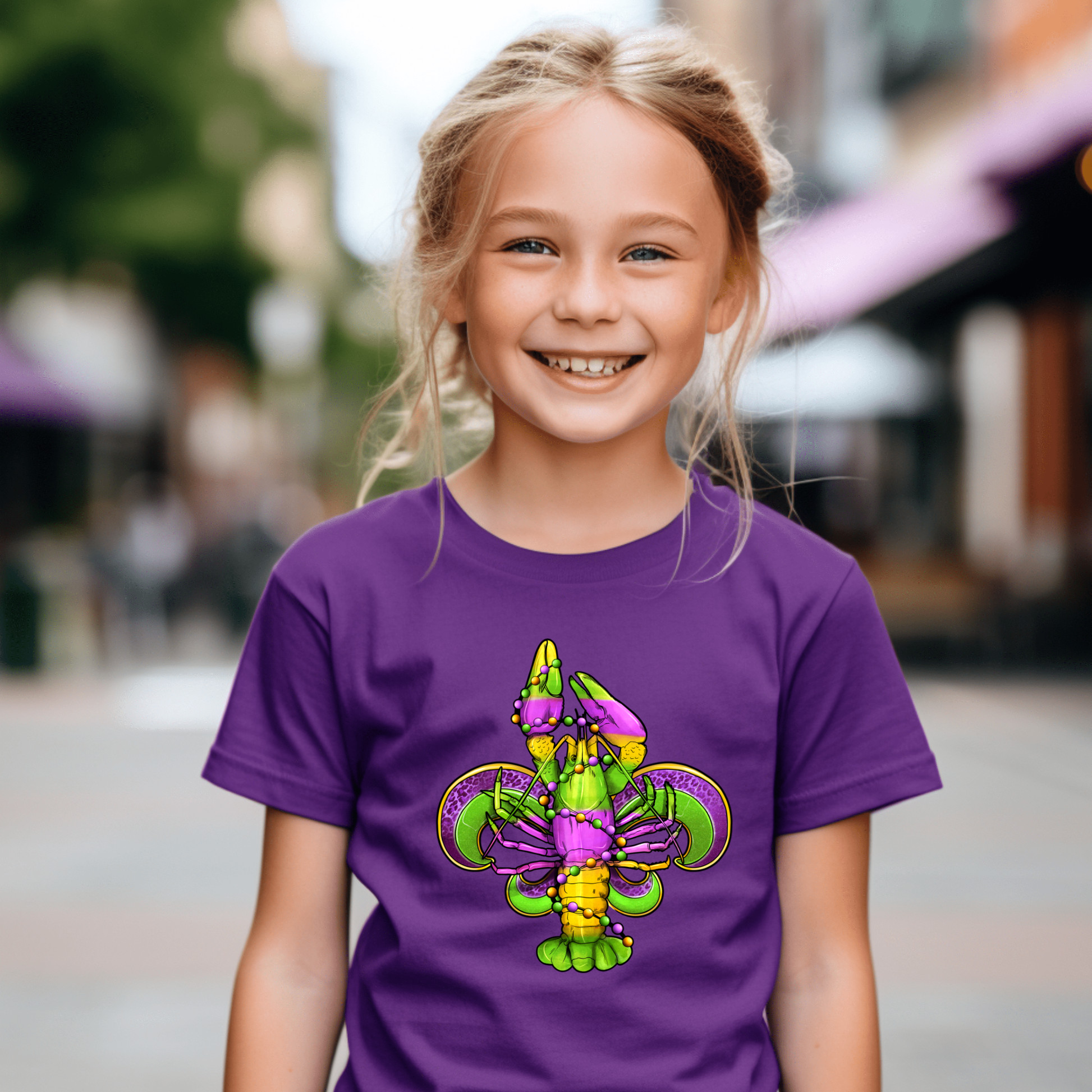 Festive Mardi Gras kids crawfish shirt