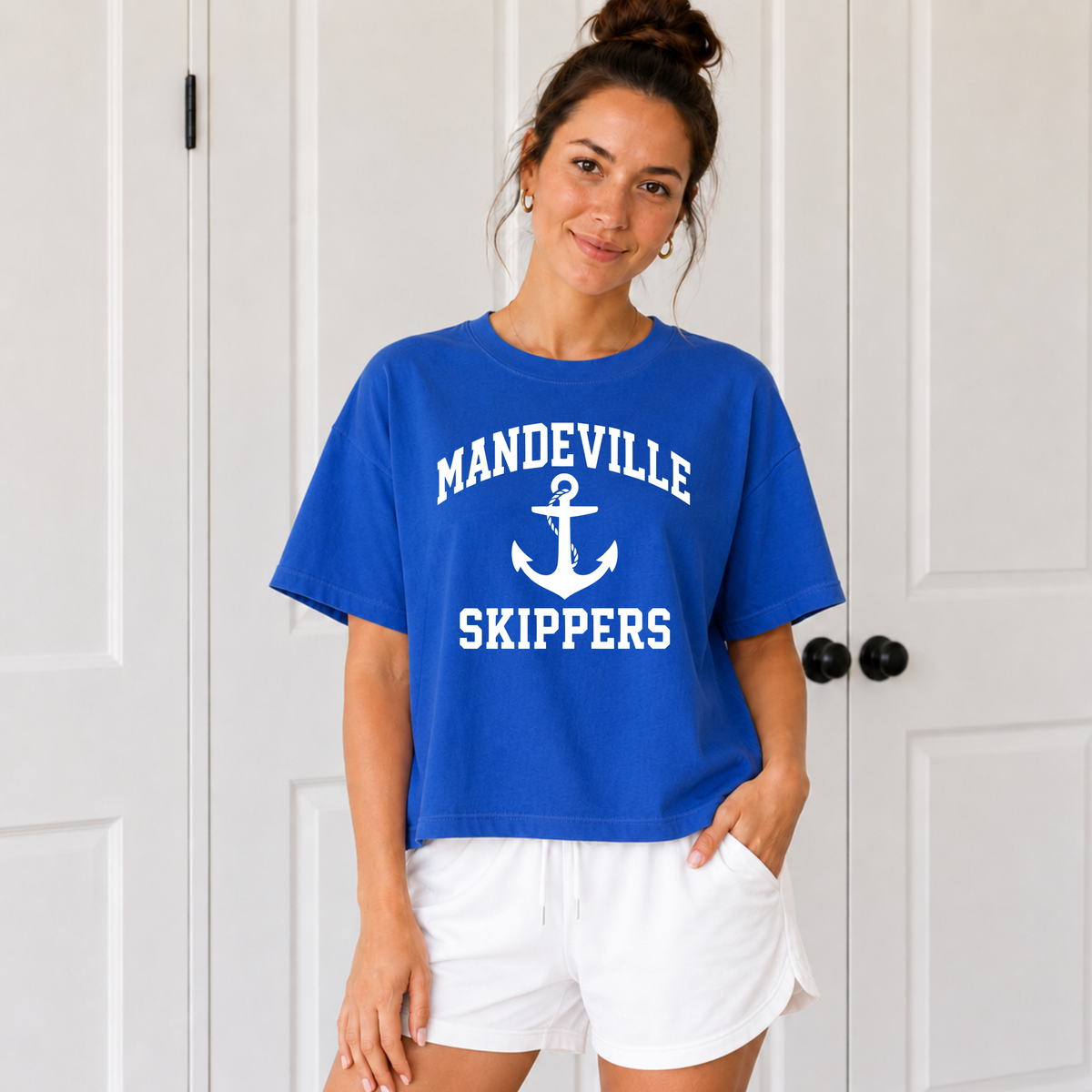 Mandeville Skippers Boxy Tee – Classic Anchor Mascot Spirit Wear