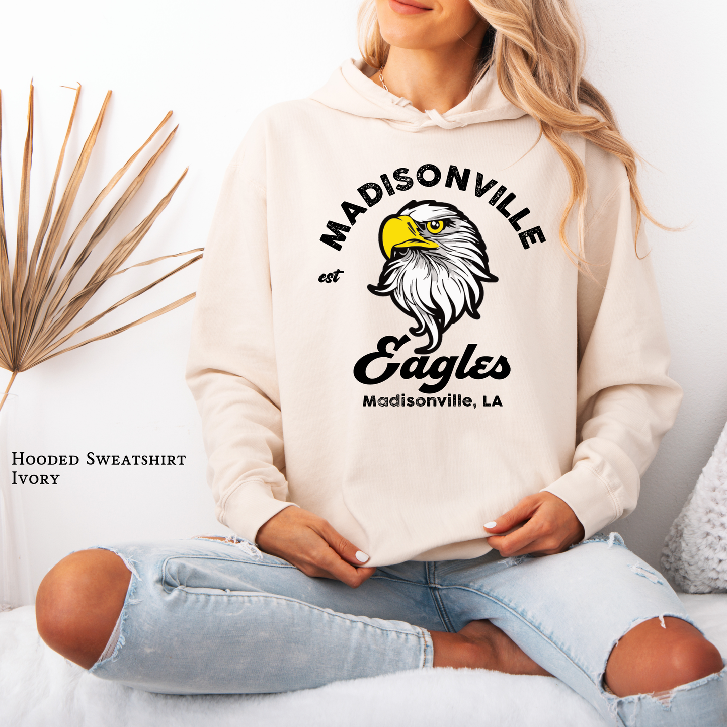 Madisonville Jr. Eagles Hoodie – Vintage Est. 1995 Mascot  Ivory Hooded Sweatshirt