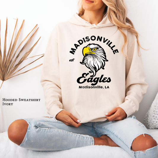 Madisonville Jr. Eagles Hoodie – Vintage Est. 1995 Mascot  Ivory Hooded Sweatshirt