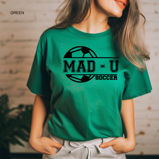 MAD U Soccer mascot T-shirt with soccer ball Madisonville United spirit wear