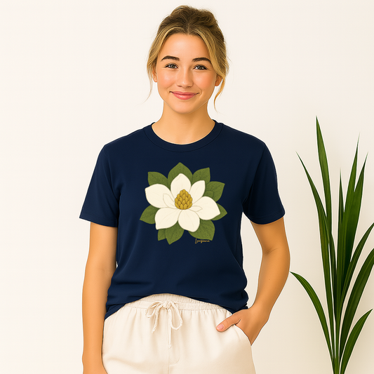 Magnolia flower Louisiana T-shirt in navy