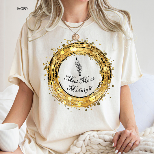 Gold Clock - Meet Me at Midnight | New Year's Eve | Adult & Youth Comfort Colors Tee