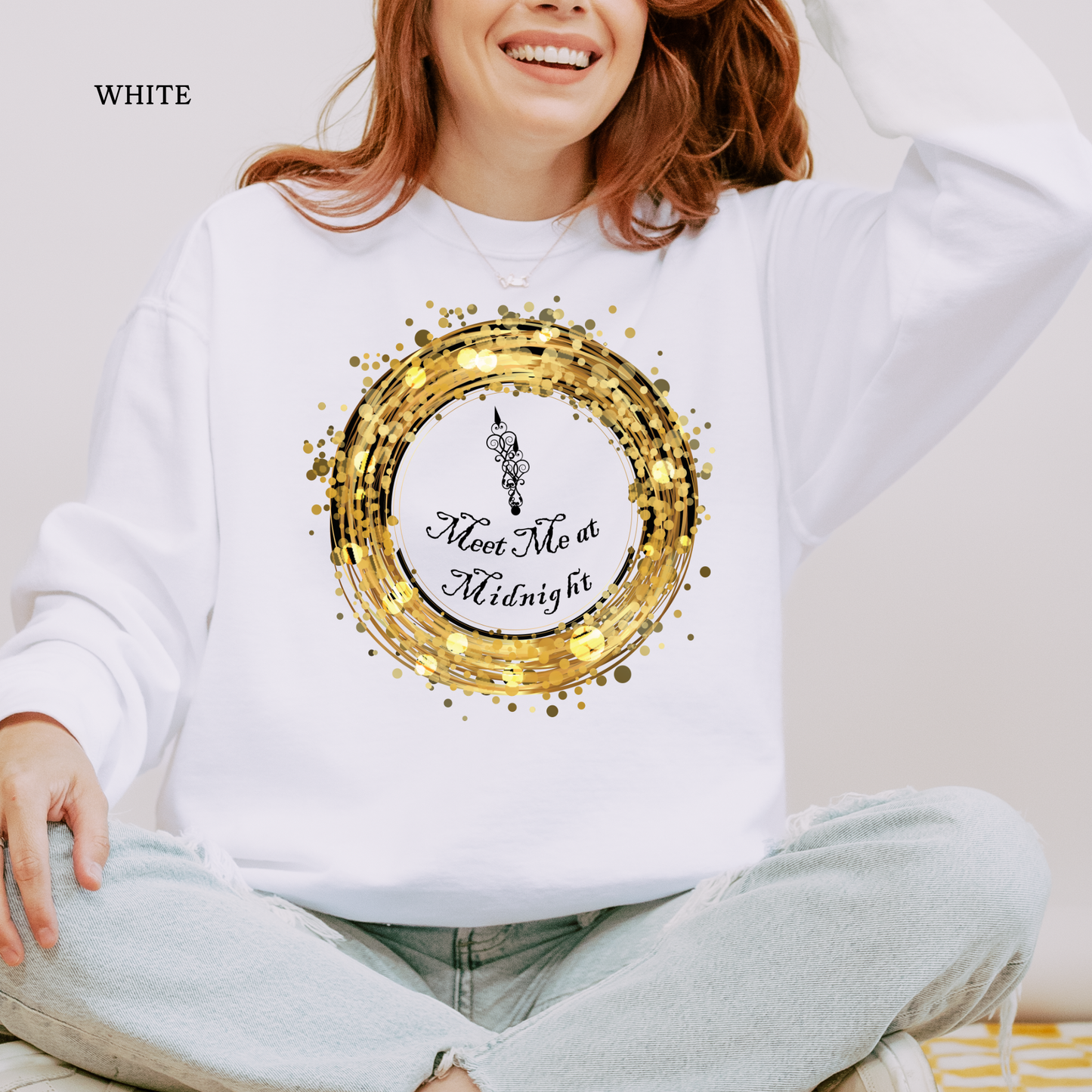 Gold Clock - Meet Me at Midnight | Comfort Colors Christmas Sweatshirt