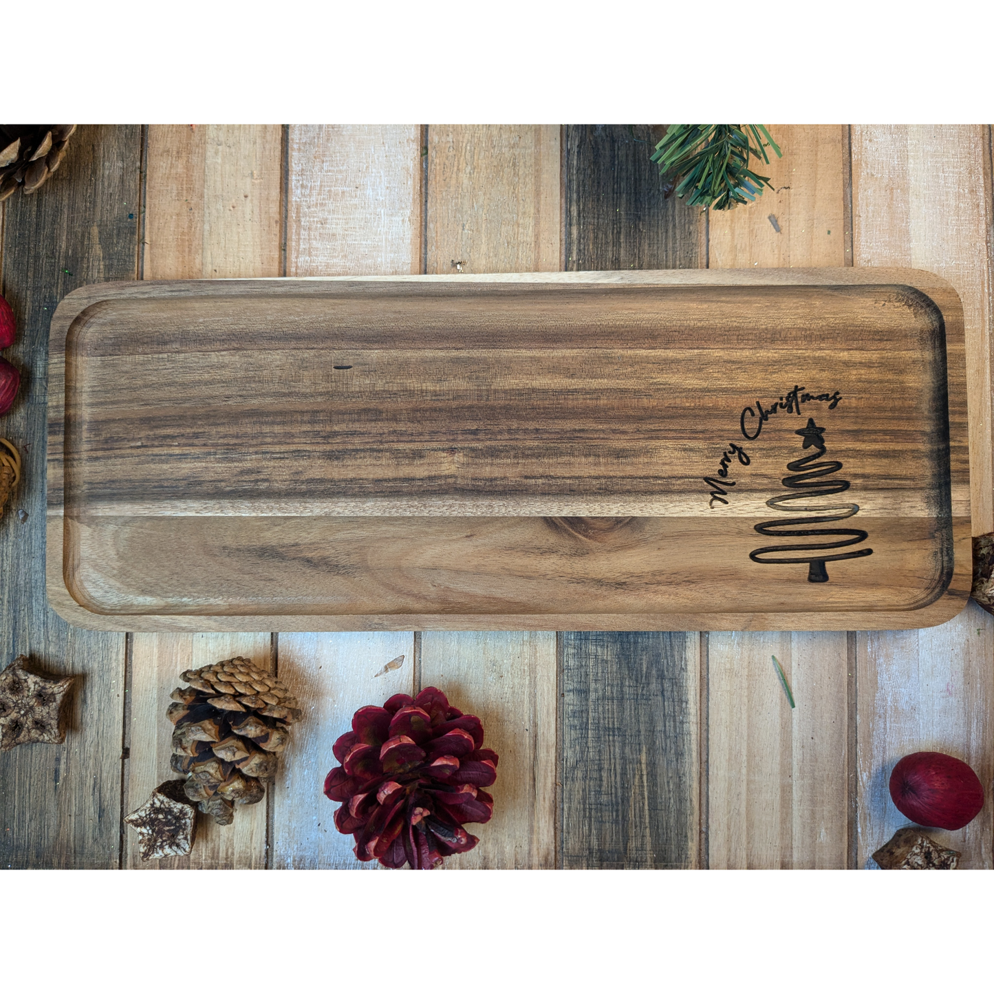 Engraved Merry Christmas Acacia Wood Serving Tray | Charcuterie Boards